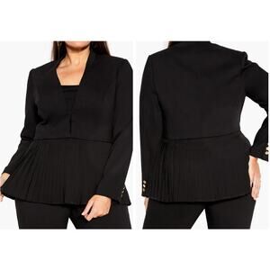 City Chic Sadie 2-in-1 Blazer jacket black M 18 new pleated v neck